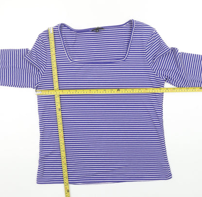 Peacocks Women Blue Striped Long Sleeve Jersey T-Shirt Size 16