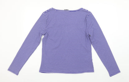 Peacocks Women Blue Striped Long Sleeve Jersey T-Shirt Size 16