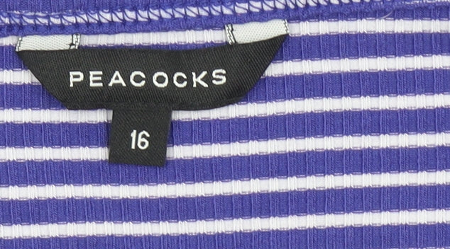 Peacocks Women Blue Striped Long Sleeve Jersey T-Shirt Size 16