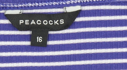 Peacocks Women Blue Striped Long Sleeve Jersey T-Shirt Size 16