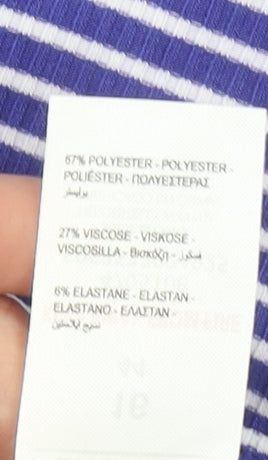 Peacocks Women Blue Striped Long Sleeve Jersey T-Shirt Size 16