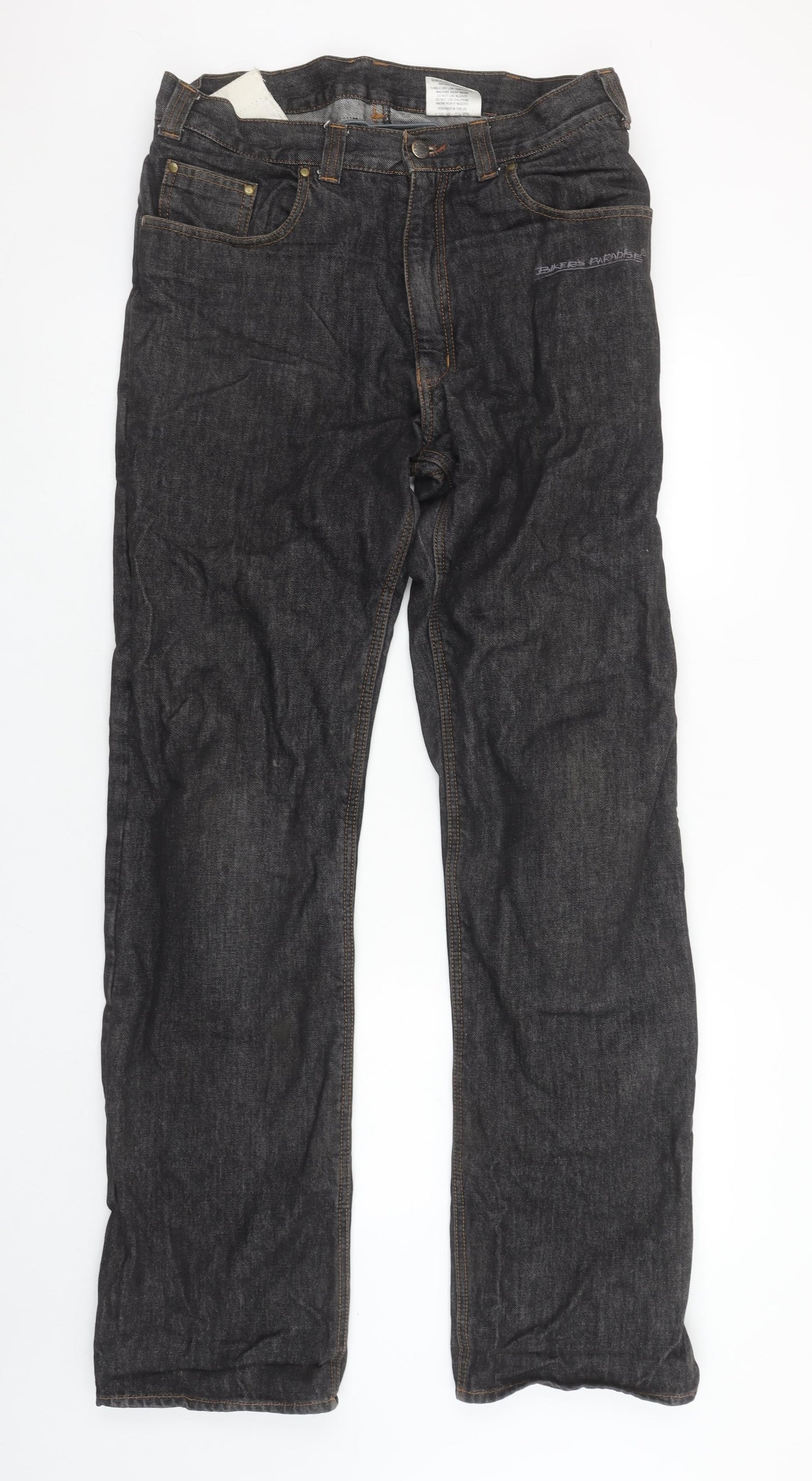 Bikers Paradise Men's Black Straight Denim Jeans W32 L34 Heavy Duty Cotton