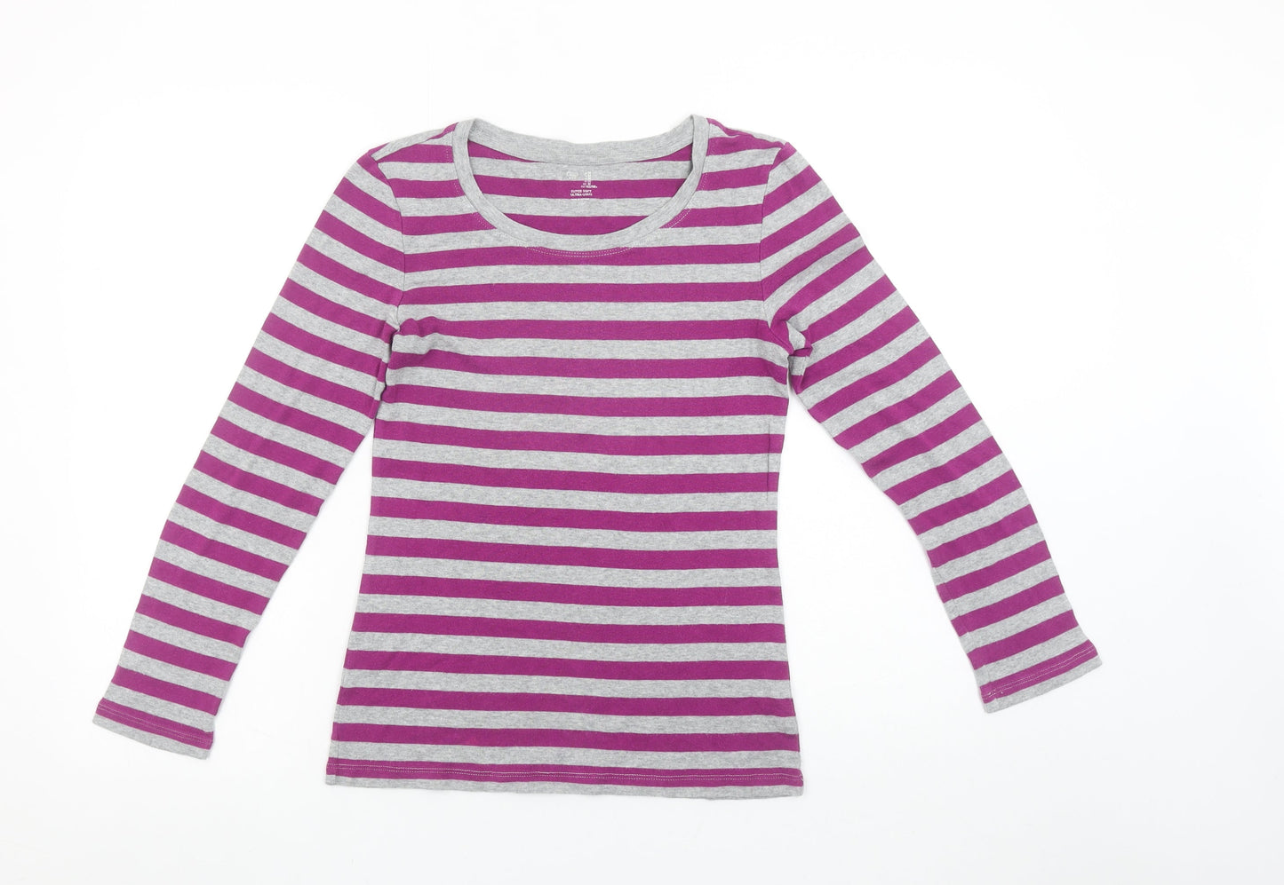 Gap Women’s Grey & Purple Striped Long Sleeve Cotton Modal T-Shirt M