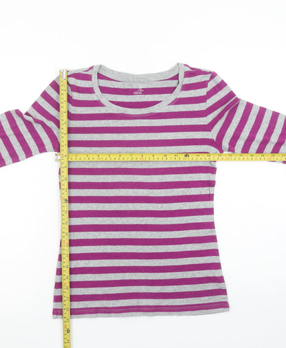 Gap Women’s Grey & Purple Striped Long Sleeve Cotton Modal T-Shirt M