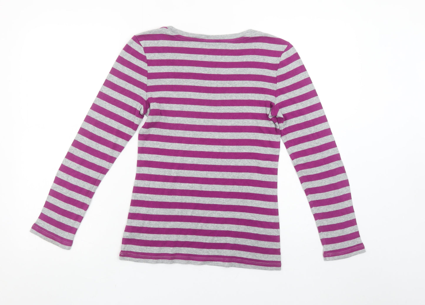 Gap Women’s Grey & Purple Striped Long Sleeve Cotton Modal T-Shirt M