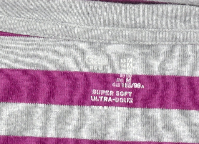 Gap Women’s Grey & Purple Striped Long Sleeve Cotton Modal T-Shirt M