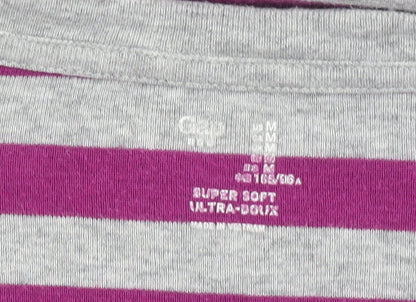 Gap Women’s Grey & Purple Striped Long Sleeve Cotton Modal T-Shirt M