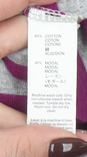 Gap Women’s Grey & Purple Striped Long Sleeve Cotton Modal T-Shirt M