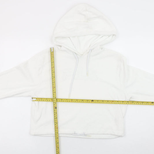 FILA Women White Small Pullover Hoodie Cotton Blend Casual