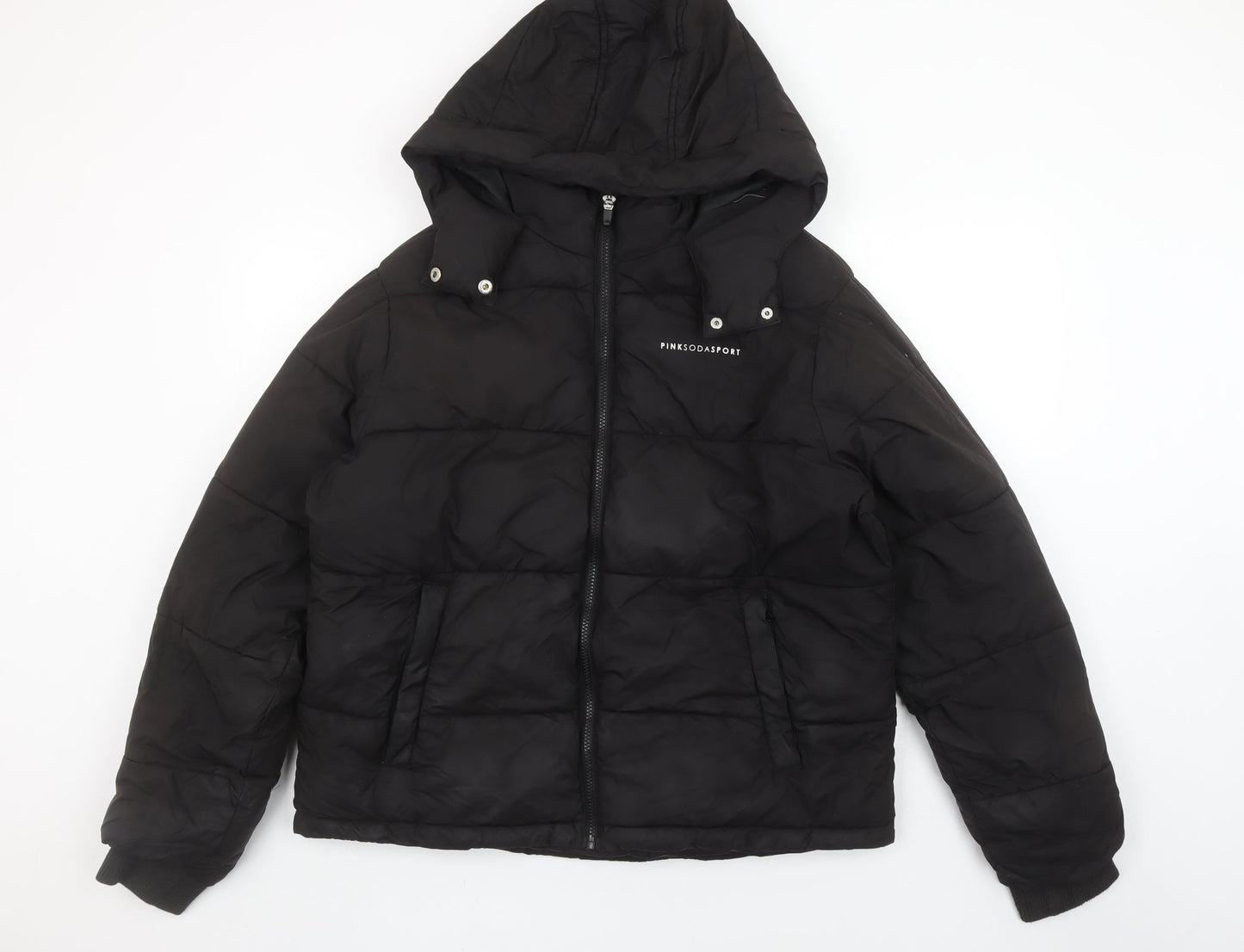 Womens UK Size 12 Pink Soda Sport Black Puffer Jacket
