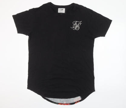 SikSilk Men's Black Floral Back Panel Crew Neck Short Sleeve T-Shirt L