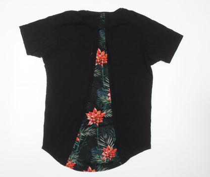 SikSilk Men's Black Floral Back Panel Crew Neck Short Sleeve T-Shirt L