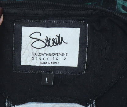 SikSilk Men's Black Floral Back Panel Crew Neck Short Sleeve T-Shirt L