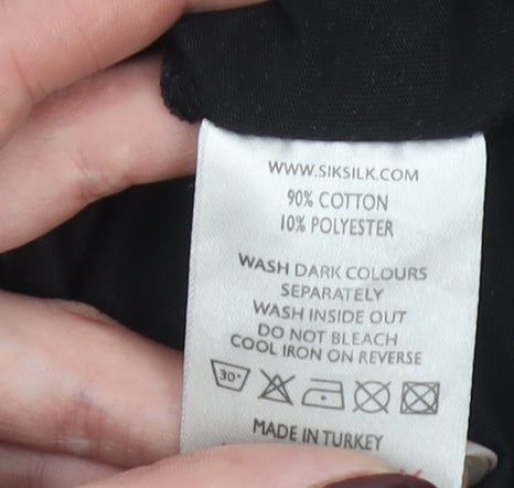 SikSilk Men's Black Floral Back Panel Crew Neck Short Sleeve T-Shirt L