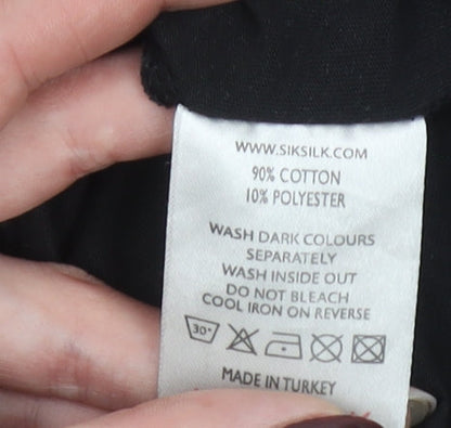 SikSilk Men's Black Floral Back Panel Crew Neck Short Sleeve T-Shirt L