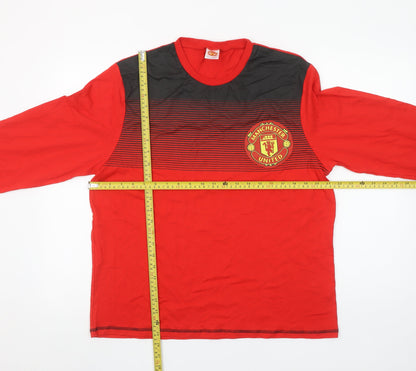 Manchester United Men Red Black Long Sleeve Pyjama Top M 100% Cotton