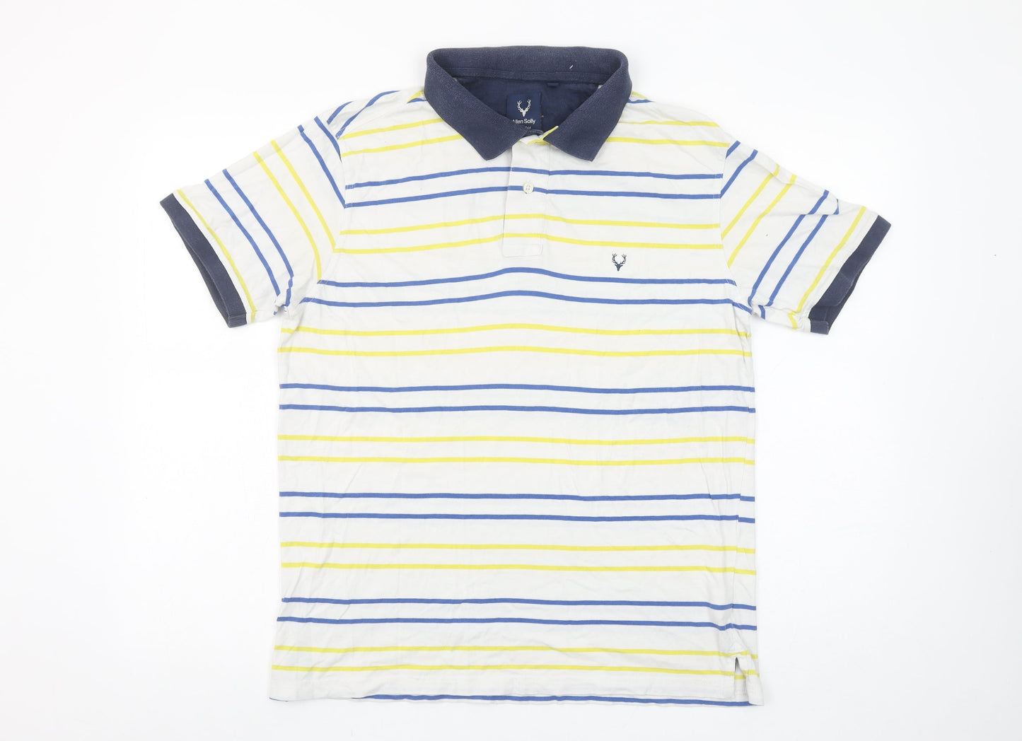 Allen Solly Men's White Striped Collared Cotton Polo Shirt L