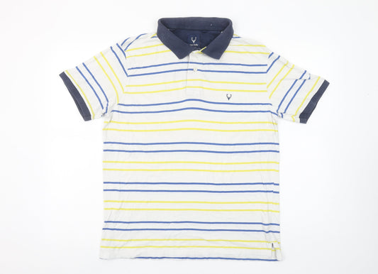 Allen Solly Men's White Striped Collared Cotton Polo Shirt L