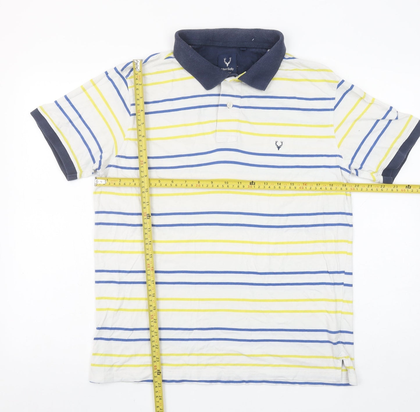 Allen Solly Men's White Striped Collared Cotton Polo Shirt L