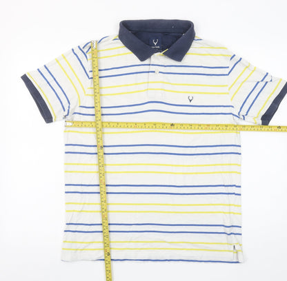 Allen Solly Men's White Striped Collared Cotton Polo Shirt L