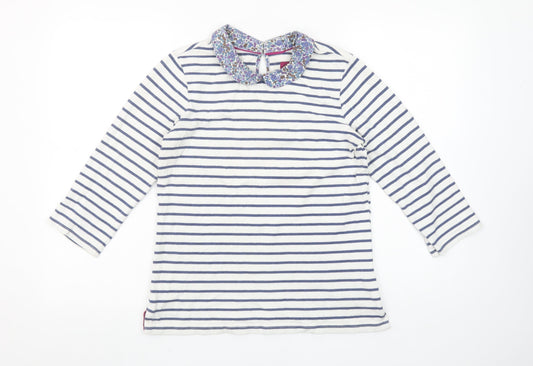 Joules Women’s White Striped 3/4 Sleeve Cotton Collared Top Size 8
