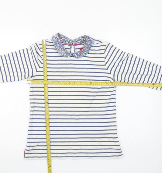 Joules Women’s White Striped 3/4 Sleeve Cotton Collared Top Size 8