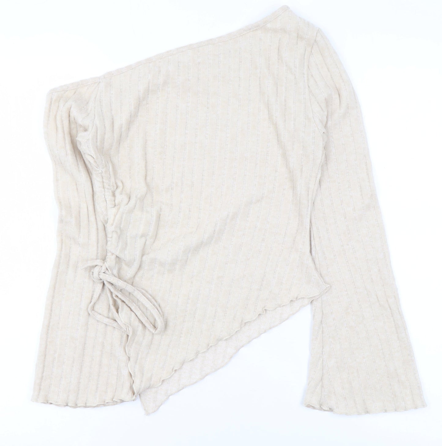 SHEIN Women Beige One Shoulder Wrap Knit Blouse L Long Sleeve