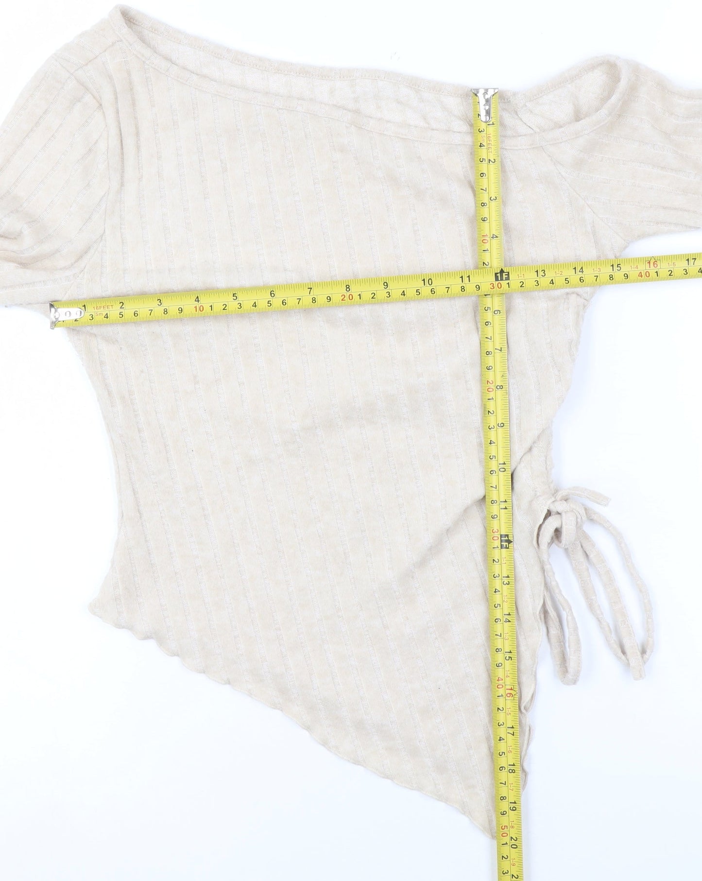 SHEIN Women Beige One Shoulder Wrap Knit Blouse L Long Sleeve