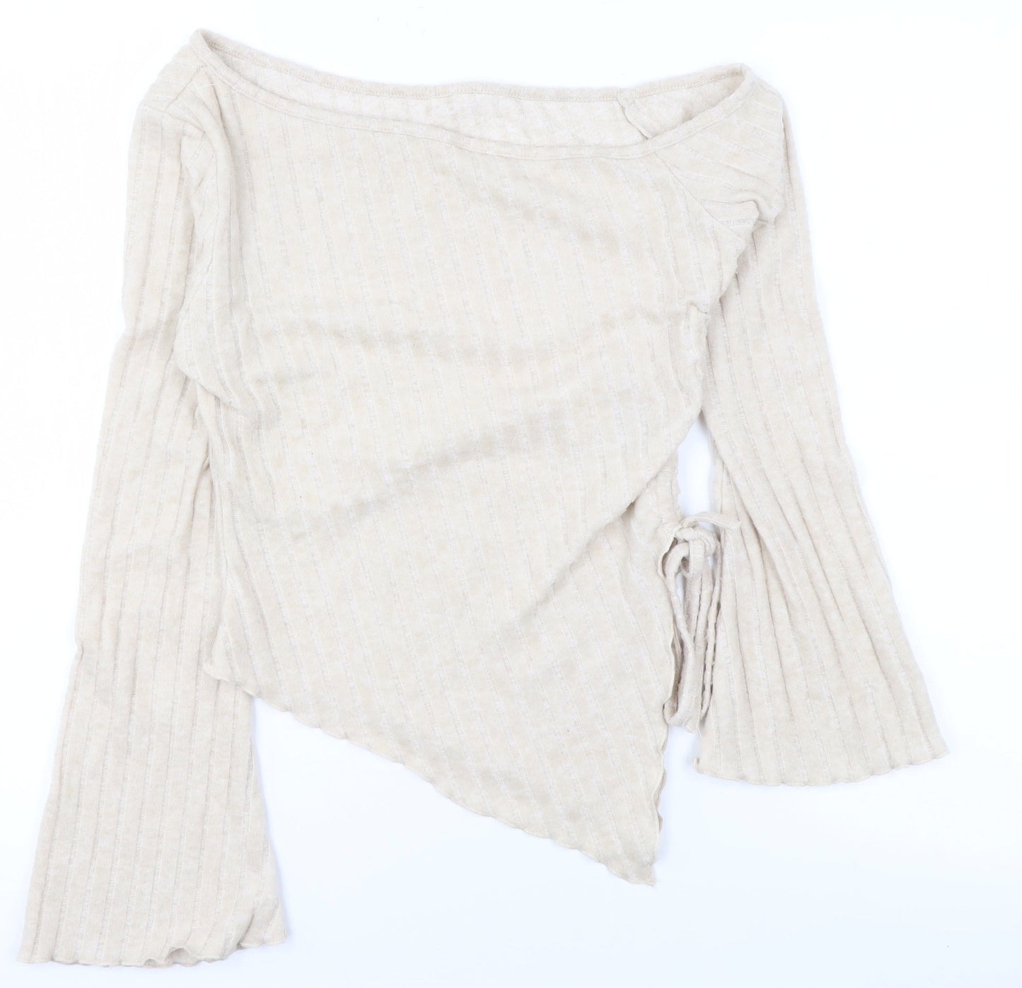 SHEIN Women Beige One Shoulder Wrap Knit Blouse L Long Sleeve