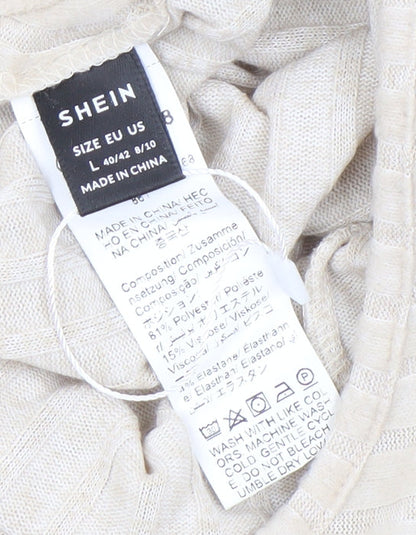 SHEIN Women Beige One Shoulder Wrap Knit Blouse L Long Sleeve