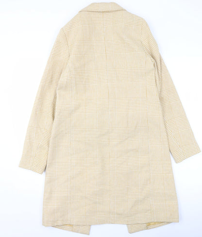 New Look Women's Beige Check Tweed Mid-Length Overcoat UK 6