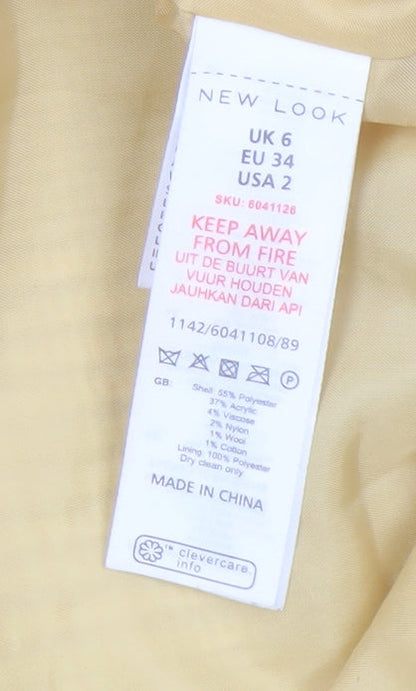 New Look Women's Beige Check Tweed Mid-Length Overcoat UK 6