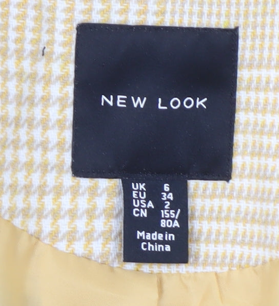 New Look Women's Beige Check Tweed Mid-Length Overcoat UK 6