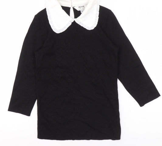 Dorothy Perkins Petite Women's Black Collared 3/4 Sleeve Pullover Jumper Size S