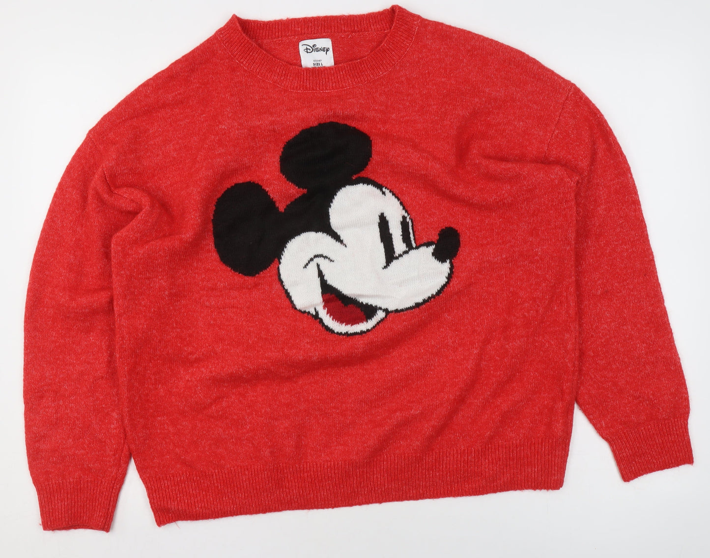 Disney Women’s Red Mickey Mouse Crew Neck Knit Jumper Size L