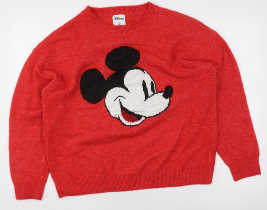 Disney Women’s Red Mickey Mouse Crew Neck Knit Jumper Size L