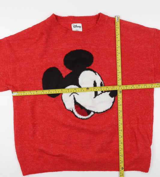 Disney Women’s Red Mickey Mouse Crew Neck Knit Jumper Size L