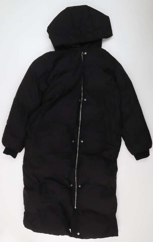Missguided Petite Black Long Puffer Coat Hooded Size 8