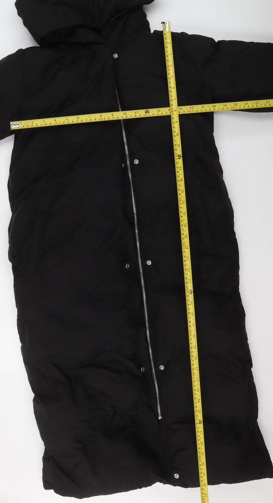 Missguided Petite Black Long Puffer Coat Hooded Size 8