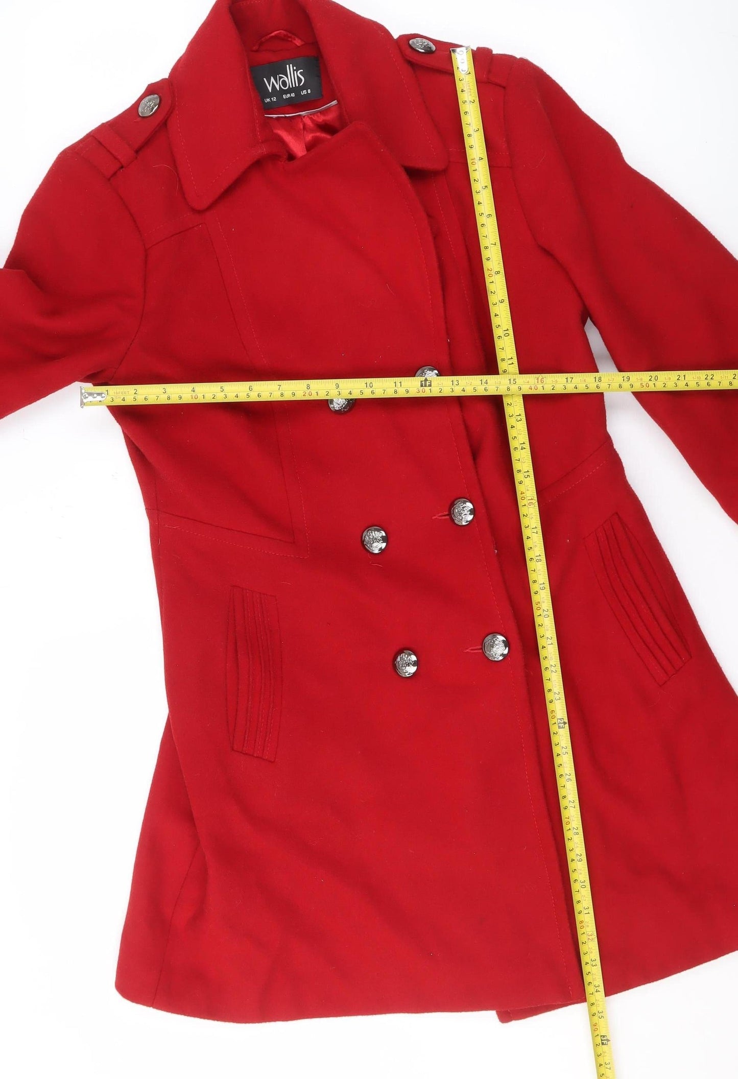 Womens UK Size 12 Wallis Red Pea Coat