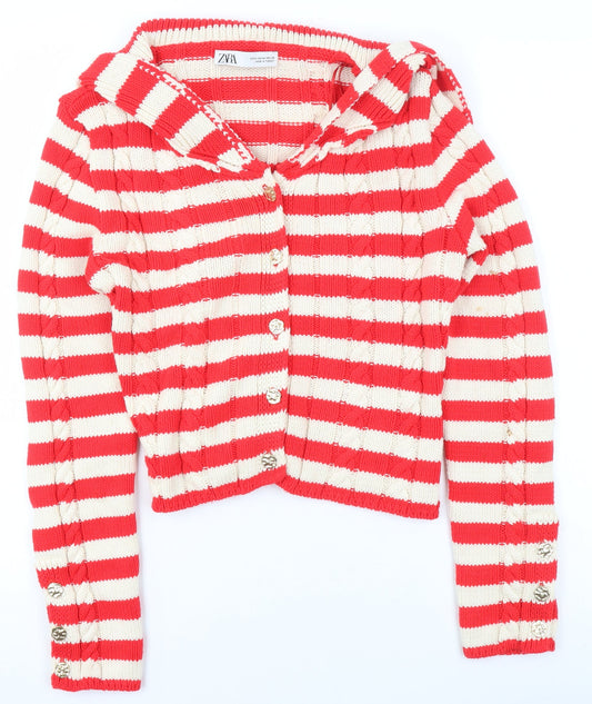 Womens UK Size 12 Zara Red Cardigan Jumper