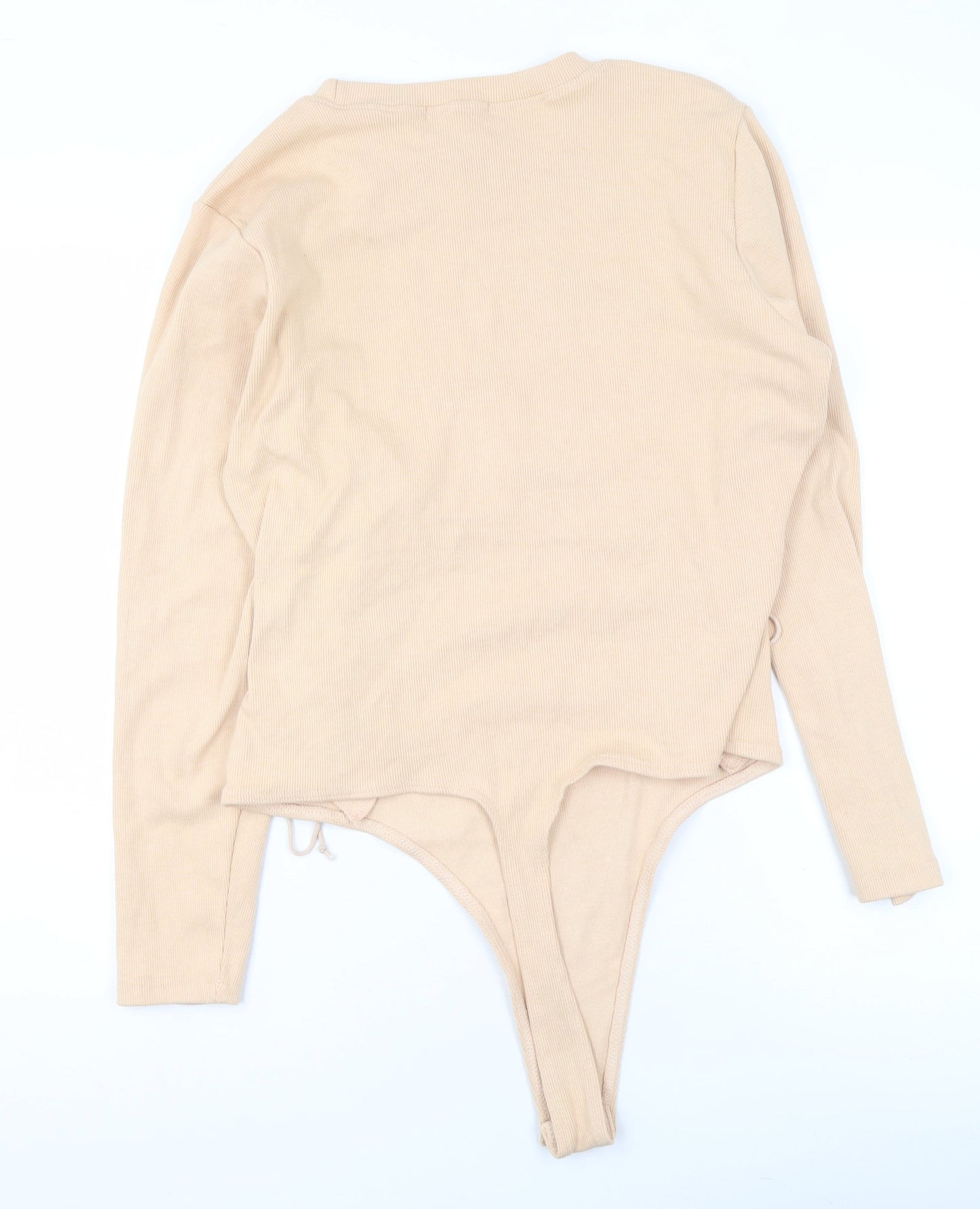 Missguided Women’s Beige Plus Size 20 Long Sleeve Ribbed Lace Up Bodysuit