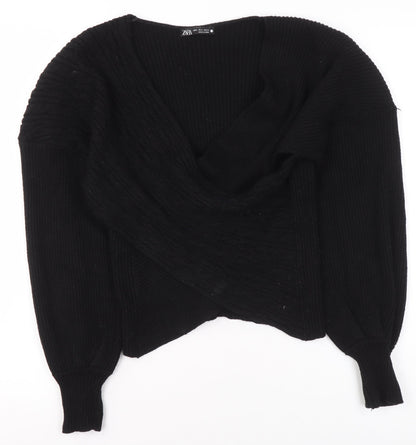 Womens UK Size 12 Zara Black Wrap Jumper
