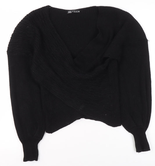 Womens UK Size 12 Zara Black Wrap Jumper