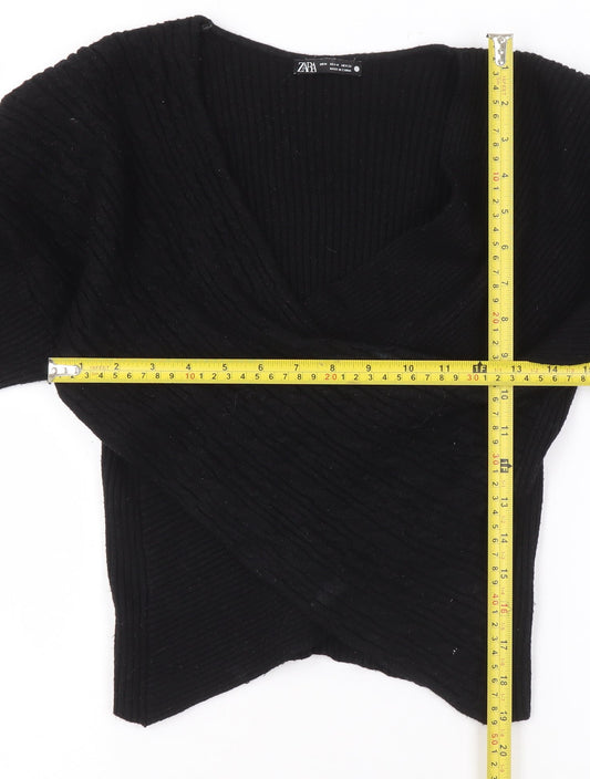 Womens UK Size 12 Zara Black Wrap Jumper