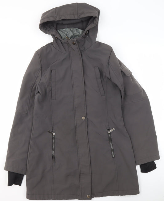 French Connection Women Grey Hooded Parka Coat S Long Waterproof