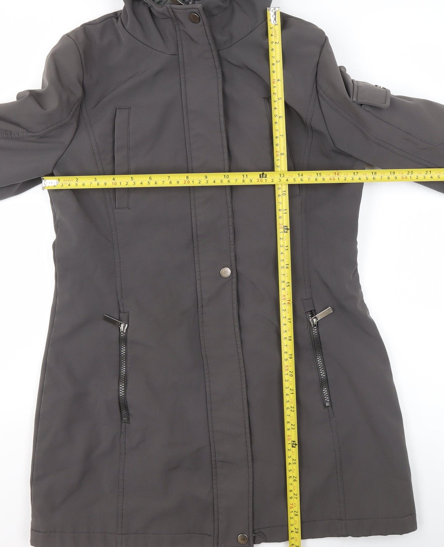 French Connection Women Grey Hooded Parka Coat S Long Waterproof