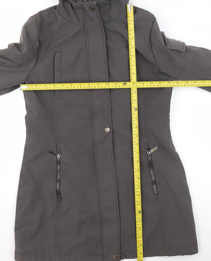 French Connection Women Grey Hooded Parka Coat S Long Waterproof
