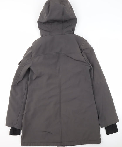 French Connection Women Grey Hooded Parka Coat S Long Waterproof