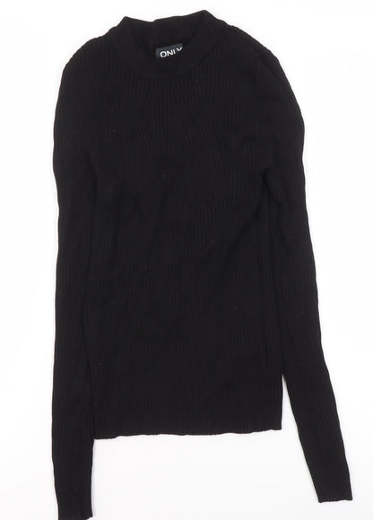 ONLY Women's Black Ribbed Mock Neck Long Sleeve Knit Top Size M